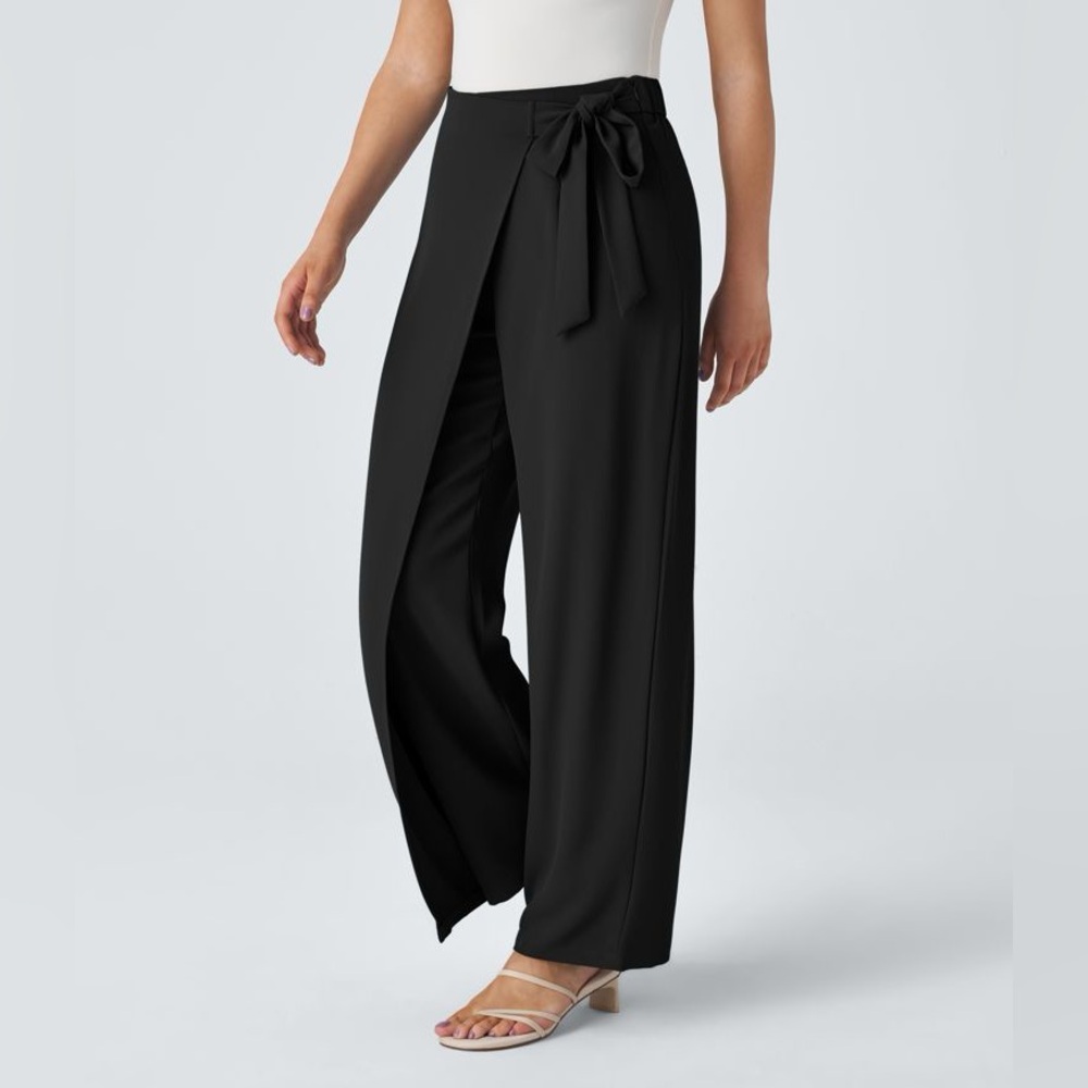Halara wide leg sarong tie pants size XL TALL‎ black career office NWT NEW
